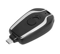 SIXRUN Mini Powerbank Keychain 1500mAh Charging Cable with LED Charge Indicator and Foldable Plug for On-the-Go (Black)