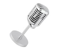SIXRUN Prop Microphone Toy Plastic Fake Microphone 3.1 X 6.5 X 2 in Lightweight Portable with Base Pad for Photography Props Dance Shows Classroom Role Play (Silver)