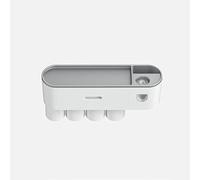 SIXRUN Toothbrush Holder, ABS Bathroom Holder with Toothpaste Dispenser, Magnetic Tooth Cup Stand, Wall Mounted No Drill Design, Split Cleaning, for Family Bathroom Use (four cup set)