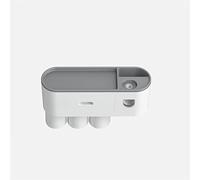 SIXRUN Toothbrush Holder, ABS Bathroom Holder with Toothpaste Dispenser, Magnetic Tooth Cup Stand, Wall Mounted No Drill Design, Split Cleaning, for Family Bathroom Use (three cup set)