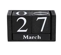 SIXRUN Wooden Block Calendar, Vintage Perpetual Desktop Calendar with Rustic Wooden Cubes for Month Date Display, Home Office Decoration (Black)