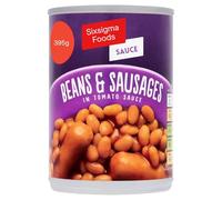 Sixsigma Foods Beans & Sausages in Tomato Sauce (6 x 395g) - Perfect for Quick Lunches, Camping & Comfort Food - Savoury Sausages with Rich, Flavourful Tomato Beans (Case of 6)