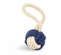 Sixsigma Foods Safe Ethical Authentic Bestpets Knot Rope Ball & Tug Dog Toy 20cm - Strong Navy & Cream Cotton Rope Ball 8cm - Interactive Tug of War & Fetch Toy for Dogs - Durable Chew & Play Toy