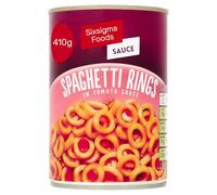 Sixsigma Foods Spaghetti Rings in Tomato Sauce (12 x 410g) - Perfect for Quick Lunches, Snacks & Easy Family Dinners Fun & Tasty Pasta in Rich Tomato Sauce (Case of 12)