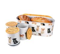 SiXsigma Sports Bread Bin & Tea Coffee Sugar Canisters Set - Kitchen Storage Bread Bin Containers With Airtight Lids For Kitchen Essentials - Ideal Christmas Gifts For Women (MT-DOG-BCS)