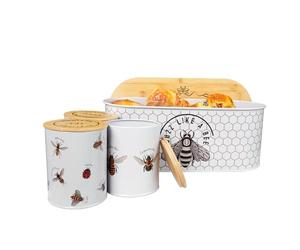 SiXsigma Sports Bread Bin & Tea Coffee Sugar Canisters Set - Kitchen Storage Bread Bin Containers With Airtight Lids For Kitchen Essentials - Ideal Christmas Gifts For Women (Bees)
