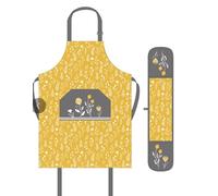 SiXsigma Sports Cooking Chefs Apron With Double Oven Gloves - Quick Dry Kitchen Cotton Aprons For Cooking & Baking - Perfect Christmas Gifts For Women (Retro Meadow Apron and Double Oven Gloves)