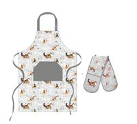SiXsigma Sports Cooking Chefs Apron With Double Oven Gloves - Quick Dry Kitchen Cotton Aprons For Cooking, Baking & BBQ Grill - Perfect Christmas Gifts For Women & Men (Cute Cats)
