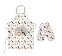 SiXsigma Sports Cooking Chefs Apron With Double Oven Gloves - Quick Dry Kitchen Cotton Aprons For Cooking, Baking & BBQ Grill - Perfect Christmas Gifts For Women & Men (Cute Dogs)