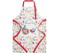 SiXsigma Sports Chef Cooking Aprons for Women Men Aprons for Home and kitchen Butchers BBQ, Bakers, Smoker Grill Aprons Large Pocket Christmas Apron for Men and Women (White Red - Birds) Aprons