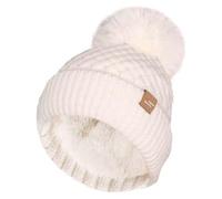SiXsigma Sports Ladies Brushed Yarn Cable Knit Ski Hat with R80 Soft Teddy Fleece Lining & Large Faux Fur Pom Pom - Ideal for Outdoor & Everyday Cold Weather Wear (UK, Alpha, One Size, Cream)