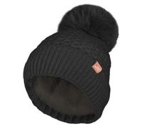 SiXsigma Sports Ladies Brushed Yarn Cable Knit Ski Hat with R80 Soft Teddy Fleece Lining & Large Faux Fur Pom Pom - Ideal for Outdoor & Everyday Cold Weather Wear (UK, Alpha, One Size, Black)