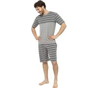 SiXsigma Sports Mens Jersey Striped Panel V Neck T-Shirts With Shorts Pajamas Set - Quick Dry Cotton Summer Lounge Night Wear (HT110) - Ideal For Men (Grey, Medium)