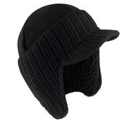 SiXsigma Sports Men's Ribbed German Style Sherpa Fleece Lined Peaked Beanie Hat - Perfect Soft, Durable & Insulating Design - Ideal for Outdoor, Work, Sports & Everyday Cold Weather Wear Black