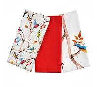 SiXsigma Sports Pack of 3 Tea Towels - 100% Cotton Decorative Kitchen Linen for Cooking, BBQ, Baking & Dish Drying - (Spring Birds)