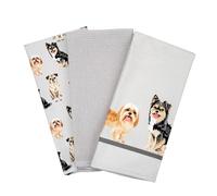 SiXsigma Sports Pack of 3 Tea Towels For Kitchen - Premium Cotton Decorative Kitchen Towel Linen for Cooking, BBQ, Baking & Dish Drying - Ideal For Women & Men (Dogs)