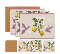 SiXsigma Sports Placemats & Coasters Set Heat Resistant Cork Placemats Table Mats For Dining Kitchen Place Mats Set of 8 - Ideal Table Christmas Decorations 21.5 x 29cm (Humming Birds)