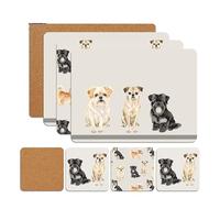 SiXsigma Sports Placemats & Coasters Set Heat Resistant Cork Placemats Table Mats For Dining Kitchen Place Mats Set of 8 - Ideal Table Christmas Decorations 21.5 x 29cm (Cute Dogs)