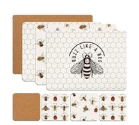 SiXsigma Sports Placemats & Coasters Set Heat Resistant Cork Placemats Table Mats For Dining Kitchen Place Mats Set of 8 - Ideal Table Christmas Decorations 21.5 x 29cm (Bumble Bees)