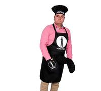 SiXsigma Sports Set of 3 Funny Chefs Aprons Hat Double Oven Gloves Set Novelty Kitchen Baking Cooking BBQ Birthday Anniversary Christmas Father Day Gift Set (11- Licence to Grill Black Set)
