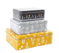 SiXsigma Sports Set of 3 Round Nesting Cake Storage Tins - Airtight Containers for Cakes, Biscuits & Sweets Large, Medium & Small Sizes - Perfect Mothers Day Gifts For Kitchen (Retro Meadow)