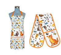 SiXsigma Sports Unisex Chefs Apron & Double Oven Gloves Set Butchers Kitchen Cooks Restaurant Bistro BBQ School College POCKETS 100% Cotton Adult Men’s & Womens Novelty