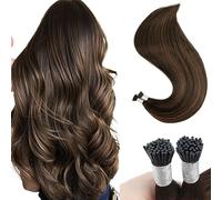 Sixstarhair Balayage I Tip Hair Extensions Human Hair Ombre Darkest Brown Fading to Medium Brown Highlights Color 2/6/2 Cold Fusion Hair Extensions 22Inch Keratin Hair Extensions 50g 50strands/Pack