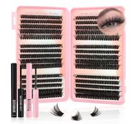 Sixstarhair Cluster Lashes Kit 580Pcs Individual Eyelashes Book Natural Eye Lashes Book with Glue and Remover 10-16mm Eyelash Clusters D Curl Volume DIY Eye Lashes Extension kit (60+80+100D)
