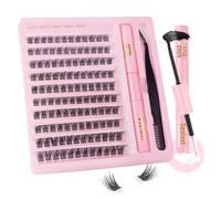 Sixstarhair Diy Lash Extension Kit 120 Pcs Cluster Lashes Glue Bond and Seal Cluster Eyelash Extensions Kit with Lash Tweezers D Curl Natural Wispy False Eyelashes Kit 8-16mm