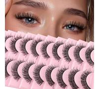 Sixstarhair Eyelashes Cat Eye Russian Strip False Lashes Natural Look Wispy Fluffy Faux Mink Volume D Curl 3D Effect Fake Eyelashes Reusable Handmade 10 Pairs Kit Look Like Extensions