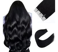 Sixstarhair Jet Black Tape In Hair Extensions Human Hair 20 Pieces Natural Black Hair Extensions Human Hair Silky Straight Remy Human Hair Extensions [Color 1 Jet Black 18inch]