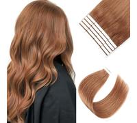 Sixstarhair Medium Auburn Tape in Hair Extensions 100 Remy Human Hair Semi Permanent Tape in Hair Extensions with Double Sided Tape [Color 30 Medium Auburn 20inch]