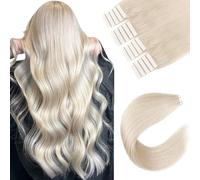 Sixstarhair Remy Human Hair Extensions - 100% Soft, Glue-in Ice Blonde Tape-ins, Silky Straight, 50g [Color 1000, 18inch]