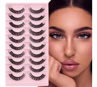 Sixstarhair Russian Strip Eyelashes Natural Look D Curl Lashes Cat Eye Faux Mink Fluffy Wispy 3D Effect Volume Fake Eyelashes Hybrid Lightweight 10 Pairs Kit False Lashes for Beginners, 0.8 count