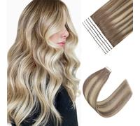 Sixstarhair Tape in Hair Extensions Human Hair Balayage Ash Brown to Blonde Mixed with Light Blonde Real Hair Extensions Silky Straight Tape Hair Extensions Human Hair 50g 20pcs [TP8/22/8 22inch]