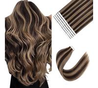 Sixstarhair Tape In Hair Extensions Human Hair Chocolate Brown Highlighted Caramel Blonde Ombre Brown Tape In Hair Extensions Remy Human Hair invisible Tape In Extensions 50g 20 Pcs [P4-27 14inch]