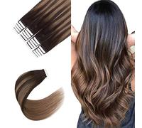 Sixstarhair Tape In Human Hair Extensions Balayage Tape in Extensions Dark Brown Fading to Chestnut Brown Remy Human Hair Ombre Hair Extensions and Piano Colors [Color B2-6 18inch]