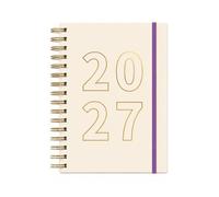 Sixstore 2027 A5 Day to Page Wiro Bound A5 DAP Diary, Day A Page Desk Diary with Elastic Closure Band, Ivory
