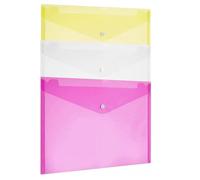 Sixstore A4 Plastic Stud Document Wallets Files Folders Filing Colour Assorted 3 Pack