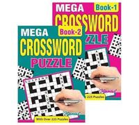 Sixstore A5 Mega Crossword Books Set of 2, Cross Word Brain Teaser Puzzle Travel Book