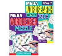 Sixstore A5 Mega Wordsearch Books Set of 2, Word Search Brain Teaser Travel Puzzle Book