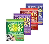 Sixstore A5 Spiral Bound Travel Size Word Search and Crossword Puzzle Books, Set of 4, Brain Teasers Travel Puzzles Book - Choose Your Set (SET 4)