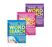 Sixstore A5 Spiral Bound Travel Size Word Search Puzzle Books, Blue, Pink and Purple - Set of 3