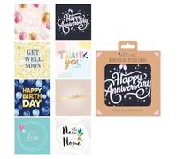 Sixstore Pack of 8 Square Mixed Assorted Thank You, Happy Birthday, Happy Anniversary, Get Well Soon, New Home, With Love, Congratulations Cards Greeting Card with Envelopes