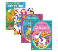 Sixstore Relaxing Antistress Kids, Adult Girls Colouring Books, Dot to Dot Book, Size A4, Set of 4 Coloring Books in Assorted Art Pattern Designs