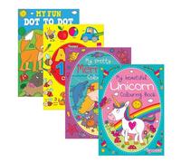 Sixstore Relaxing Antistress Kids, Adult Girls Set of 4 Colouring Books, Activity Book, Size A4, Coloring Dot to Dot Books, ABC 123 Colouring Book Assorted Art Pattern Designs, 4 Books Supplied