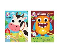 Sixstore Set of 2 My First Googly Eyes Colouring Block Pad Book, Ages 3 Years Plus, Cute Monsters Animals at the Farm, Colour Activity Books