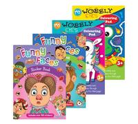 Sixstore Set of 4 Funny Faces Sticker & Colour Activity Books, Wobbly Eyes Colouring Pad, Creative Activity Pack with Fun Themes