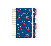 Sixstore Week to View 2027 A5 Diary WTV A5 Spiral Diary, Planner Hardback Cover Casebound Wiro Diaries with Tabs and Folder Pocket Colour Elastic Band, Cherry