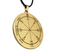 Sixth 6th Pentacle of the Moon Pendant Necklace (Golden Steel Solomon Seal Talisman)
